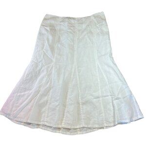 Womens White Linen A-Line Fit & Flare Midi Skirt Fully Lined Cottagecore Size 14